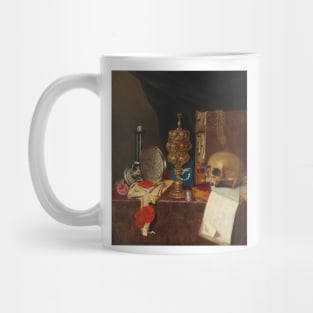 Vanitas Still Life with Vessels, Books, Documents and a Skull by Circle of Edwaert Collier Mug